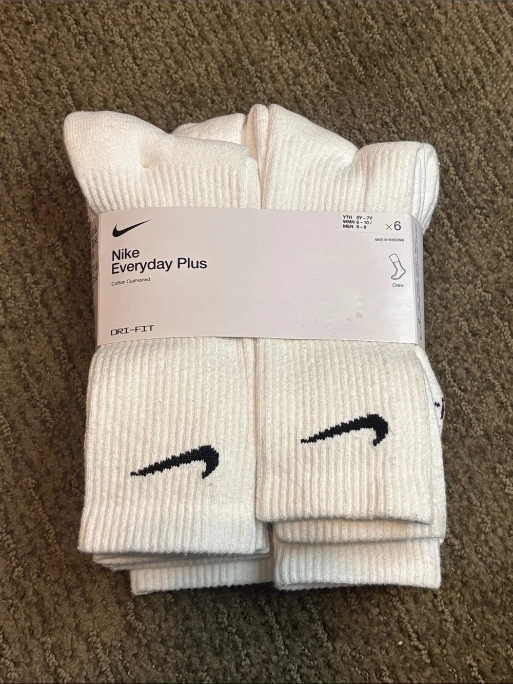 ✨New Nike Dri-Fit White Crew Athletic Socks with Black Swoosh (6 Pack)